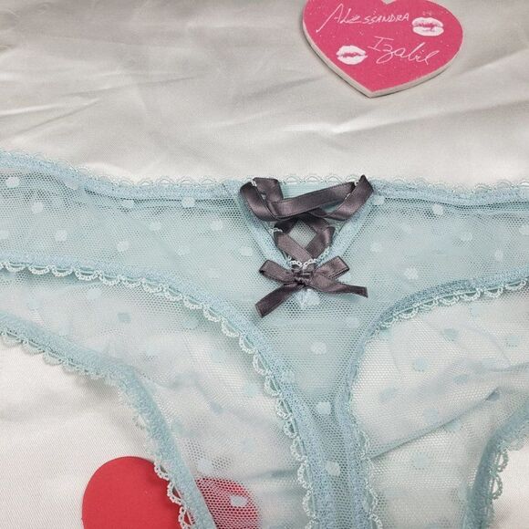 Victoria's Secret Aqua Blue Mesh Dots Thong Size L - Picture 4 of 4